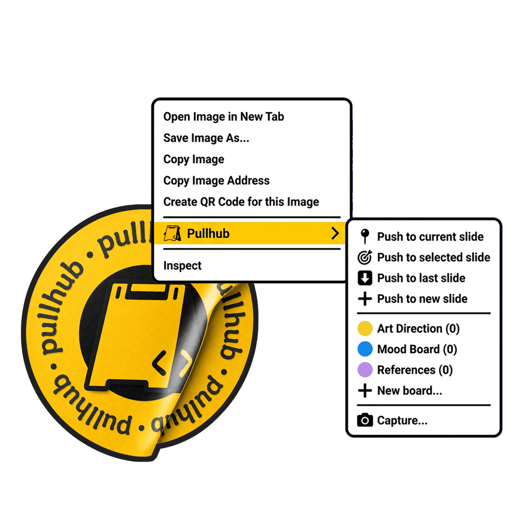 Pullhub right-click menu for pushing any image straight to a slide or board